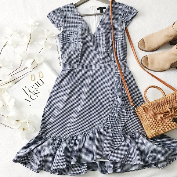 J. Crew Dresses & Skirts - J.Crew Navy + White Gingham Faux Wrap Poplin Dress